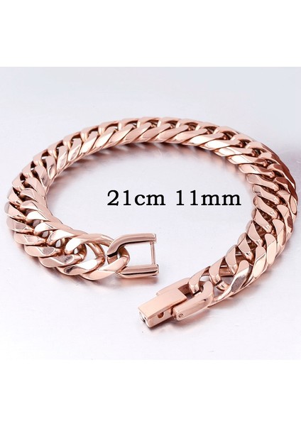 21CM Tarzı 11MM Gül Altın Rengi 2019 Yeni Paslanmaz Çelik Bilezik Erkek Takı Parti Moda El Küba Zincir Bilezikler Erkek En Iyi Arkadaş Hediye GB043 (Yurt Dışından)