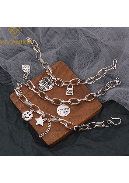 VBS4342 Xıyanıke Gümüş Kaplama Melek Gülümseyen Harf Yıldız Aşk Yuvarlak Kart Kolye Bilezik Kadın Moda Yaratıcı El Yapımı Takı (Yurt Dışından) fiyatları