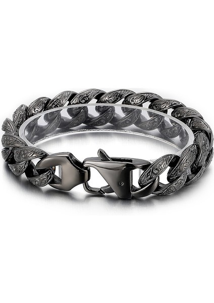 23CM Tarzı KB150675-KJX Siyah Kalen Punk Bağlantı Zinciri Bilezik Erkek Paslanmaz Çelik Gizemli Sembol Charm Pulseira Masculina Ağır Kalın Kolluk Takı (Yurt Dışından)