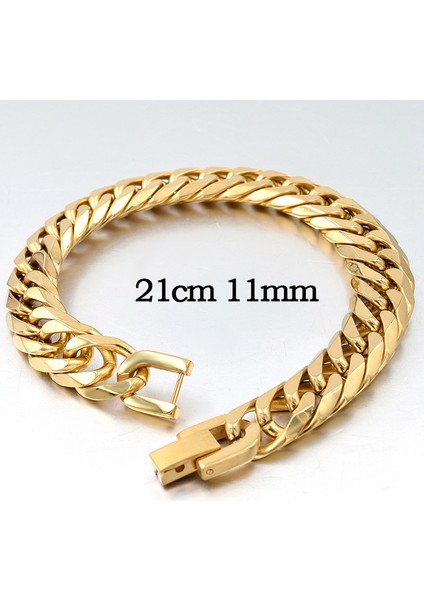 21CM Tarzı 11MM Altın Rengi 2019 Yeni Paslanmaz Çelik Bilezik Erkek Takı Parti Moda El Küba Zincir Bilezikler Erkek En Iyi Arkadaş Hediye GB043 (Yurt Dışından)