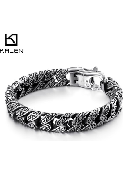 23CM Tarzı KB113834-BD Kalen Punk Bağlantı Zinciri Bilezik Erkek Paslanmaz Çelik Gizemli Sembol Charm Pulseira Masculina Ağır Kalın Kolluk Takı (Yurt Dışından)