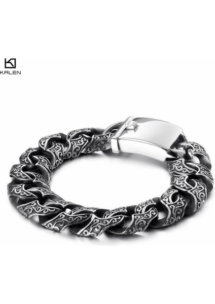 23CM Tarzı KB113834-BD Kalen Punk Bağlantı Zinciri Bilezik Erkek Paslanmaz Çelik Gizemli Sembol Charm Pulseira Masculina Ağır Kalın Kolluk Takı (Yurt Dışından)