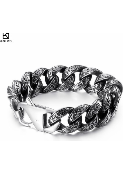 23CM Tarzı KB113834-BD Kalen Punk Bağlantı Zinciri Bilezik Erkek Paslanmaz Çelik Gizemli Sembol Charm Pulseira Masculina Ağır Kalın Kolluk Takı (Yurt Dışından)