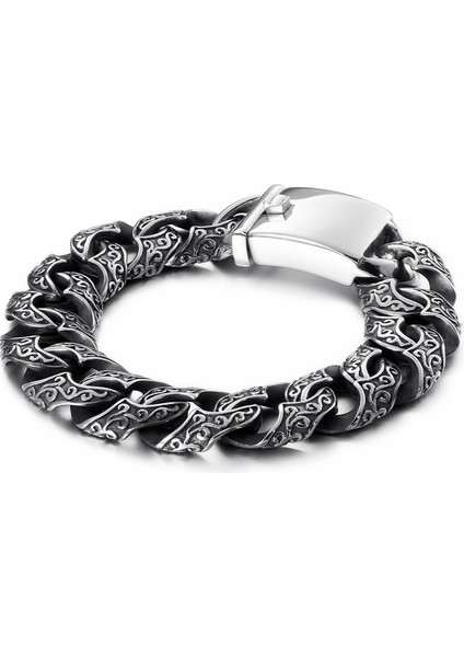 22CM Tarzı KB111165-BD Kalen Punk Bağlantı Zinciri Bilezik Erkek Paslanmaz Çelik Gizemli Sembol Charm Pulseira Masculina Ağır Kalın Kolluk Takı (Yurt Dışından)