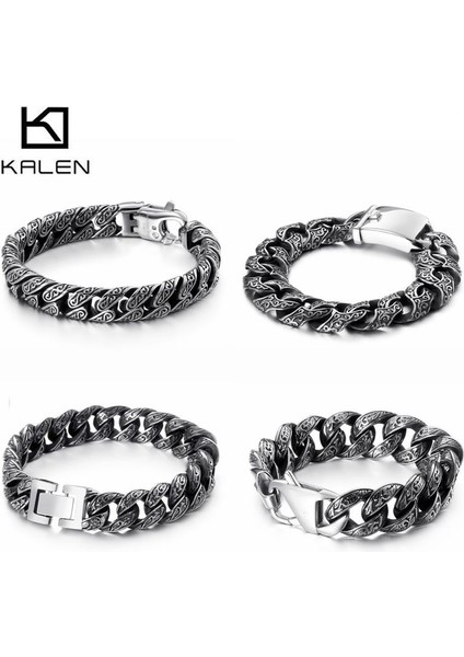 22CM Tarzı KB111165-BD Kalen Punk Bağlantı Zinciri Bilezik Erkek Paslanmaz Çelik Gizemli Sembol Charm Pulseira Masculina Ağır Kalın Kolluk Takı (Yurt Dışından)