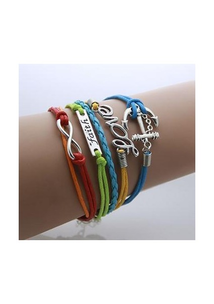 B227 Kadınlar Için Hediye Vintage Çok Katmanlı Örgülü Mum Ipi Bilezikler Şık Şans AB001 (Yurt Dışından)