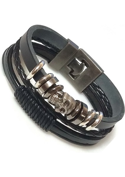 ISMT01 En Çok Satan Stiller Punk Bilezik Kadın Kafatası Çok Katmanlı Deri Wrap Bilezik Homme Pulseira Masculina Charm Cuff Bilezikler (Yurt Dışından)