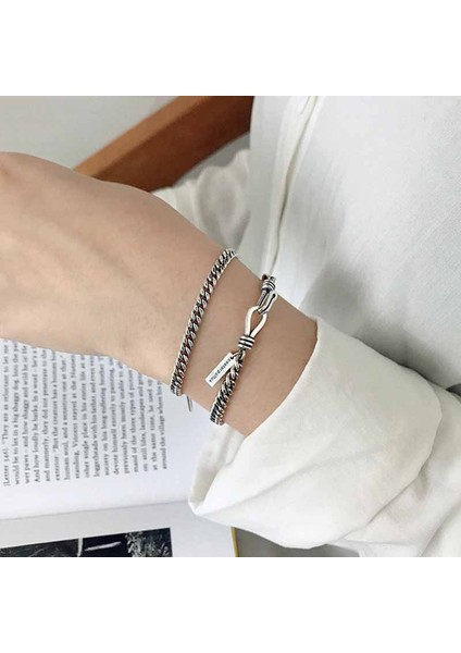 VBS4334 Xıyanıke Gümüş Kaplama Vintage Trendy Ingiliz Harf Etiket Parti Bileziği Kadınlar Için Tay Gümüş Takı Yıldönümü Hediyeleri (Yurt Dışından)
