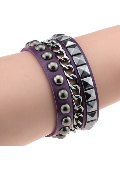 STYLE20 Mor Ayraç Kadınlar Için Mor Got Bilezikler Punk Boho Emo Diken Noktaları Pu Deri Şans Bilezik Kolluk Bilezikler Festival Takı Parti Hediyeleri (Yurt Dışından)