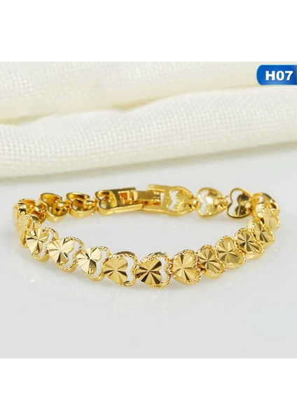 Saf Altın Rengi Altın Kaplama Dubai Altın Bilezik Bangle Aşk Kalp Bilezik Femme Charm Kadın Bijoux Sevgililer Günü Hediye Kadınlar Için (Yurt Dışından)