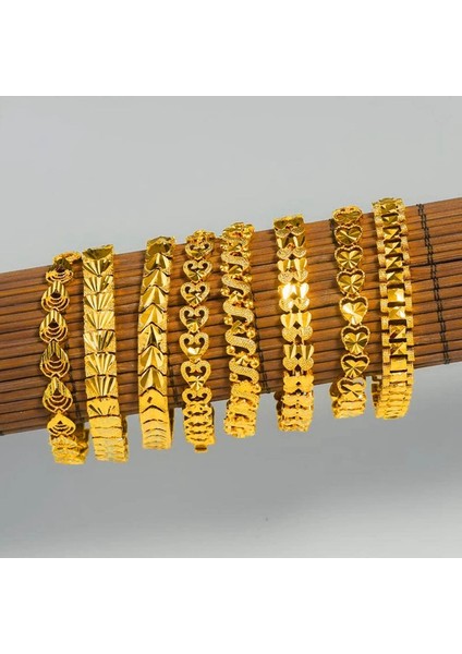 Saf Altın Rengi Altın Kaplama Dubai Altın Bilezik Bangle Aşk Kalp Bilezik Femme Charm Kadın Bijoux Sevgililer Günü Hediye Kadınlar Için (Yurt Dışından) fiyatları