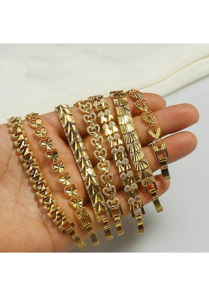 Saf Altın Rengi Altın Kaplama Dubai Altın Bilezik Bangle Aşk Kalp Bilezik Femme Charm Kadın Bijoux Sevgililer Günü Hediye Kadınlar Için (Yurt Dışından) modelleri