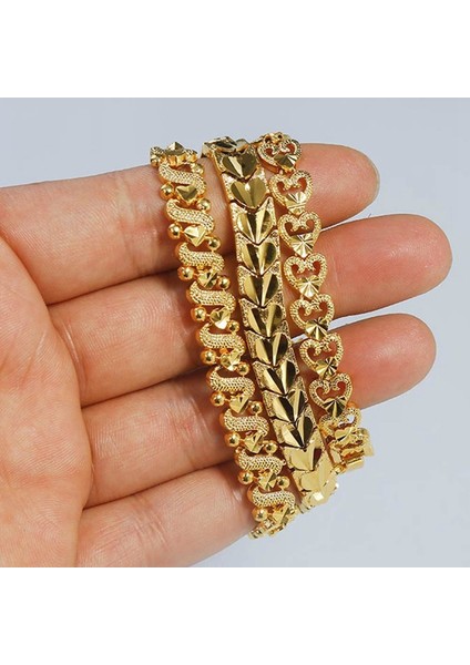 Saf Altın Rengi Altın Kaplama Dubai Altın Bilezik Bangle Aşk Kalp Bilezik Femme Charm Kadın Bijoux Sevgililer Günü Hediye Kadınlar Için (Yurt Dışından) fırsatları