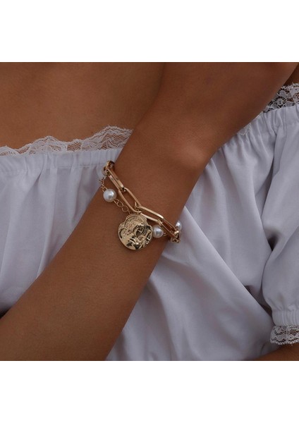 Altın Rengi 6 Yüksek Çekicilik Sahte Inci Bilezik Bilezik Kadınlar Için Kolluk Steampunk Kilit Kalın Zincir Bilezikler Arkadaş Çift Takı (Yurt Dışından) fırsatları