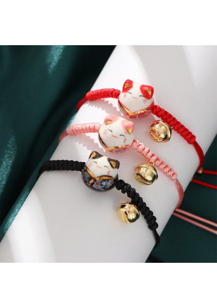 Kırmızı Kadın Kızlar Için Şans Seramik Kedi Kolyesi Japon Tarzı Takı Ile Ayarlanabilir El Yapımı Kırmızı Örgü Halat Bilezik (Yurt Dışından) modelleri
