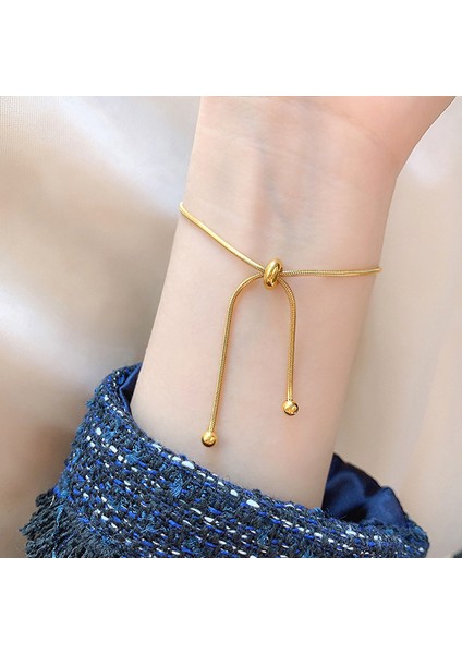 A-S76 Kadın Kız Erkek Boncuk Takı Hediye Için Basit Tasarım Titanyum Çelik Çekilebilir Ayarlanabilir Bilezik Altın Renk Yılan Zincir Bilezik (Yurt Dışından) fiyatları