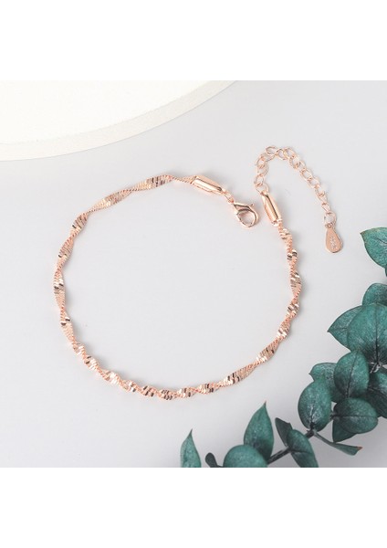 Gül Altın Rengi Kadınlar Için Çift Adil Pürüzsüz Zarif Trend Dalgalı Örgü Bilezik Gül & Beyaz Altın Renkli Moda Takı Hediye KBH064 (Yurt Dışından)