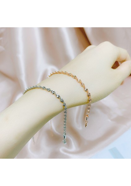 Gül Altın Rengi Kadınlar Için Çift Adil Pürüzsüz Zarif Trend Dalgalı Örgü Bilezik Gül & Beyaz Altın Renkli Moda Takı Hediye KBH064 (Yurt Dışından) modelleri