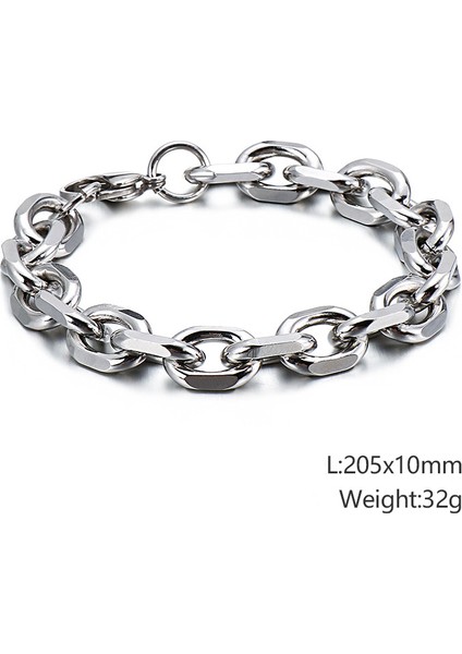 16CM Tarzı KB126645-Z Fongten Curb Link O Zincir Bilezik Erkek Paslanmaz Çelik Vintage Basit Heren Armband Bilezik Hediye (Yurt Dışından)