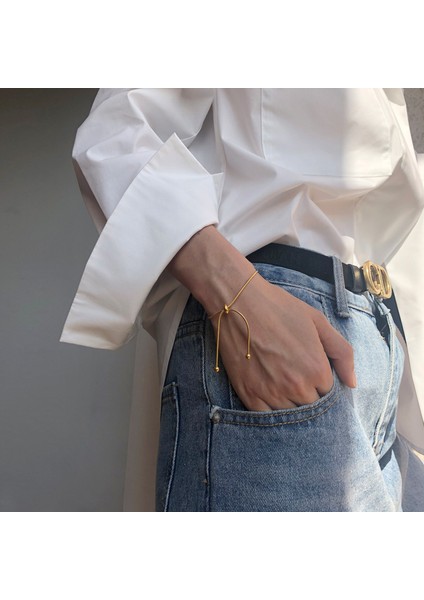 A-S76 Kadın Kız Erkek Boncuk Takı Hediye Için Basit Tasarım Titanyum Çelik Çekilebilir Ayarlanabilir Bilezik Altın Renk Yılan Zincir Bilezik (Yurt Dışından) fırsatları