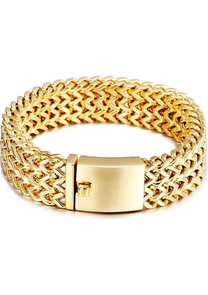23CM Tarzı Altın Rengi 18MM Kalen Yeni Paslanmaz Çelik Bağlantı Zincir Bilezikler Yüksek Parlatmalı Dubai Altın Örgü Bilezikler Erkekler Için Cool Takı Aksesuarları (Yurt Dışından)