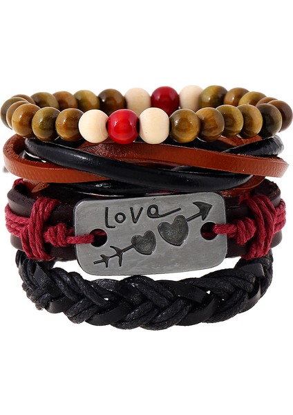 NO.84111 Beden Kotik Örme Sarı Deri Bilezikler Erkek Kadın Vintage Poker Şansı Ahşap Boncuklu Etnik Kabil Wristbands (Yurt Dışından)