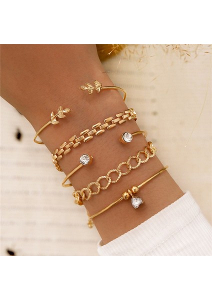 NO.83631 Beden Modyle Moda Bohemya Altın Renk Yaprak Kristal Kalp Bağlantı Zincir Bilezik Bilezik Kadınlar Için Bilezik Femme Takı (Yurt Dışından) fiyatları