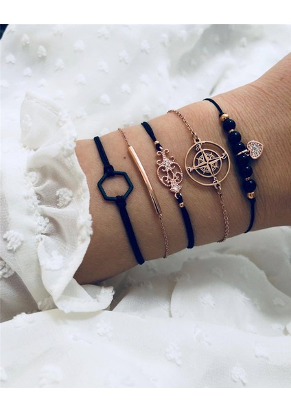 B00115 Vagzeb Punk Altın Renk Kalın Zincir Bilezik Seti Kadınlar Retro Geometrik Metal Örgü Zincir Bilezik Moda Takı (Yurt Dışından)