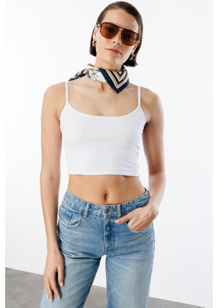 Kadın Scuba Kumaş Ip Askılı Crop Top Crop-Atlet