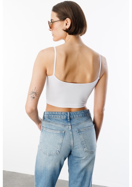 Kadın Scuba Kumaş Ip Askılı Crop Top Crop-Atlet