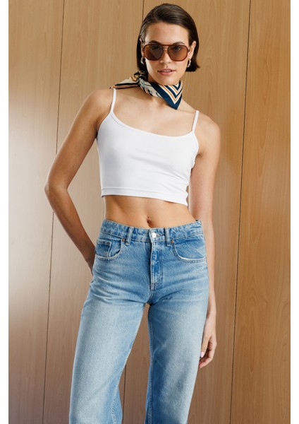 Kadın Scuba Kumaş Ip Askılı Crop Top Crop-Atlet