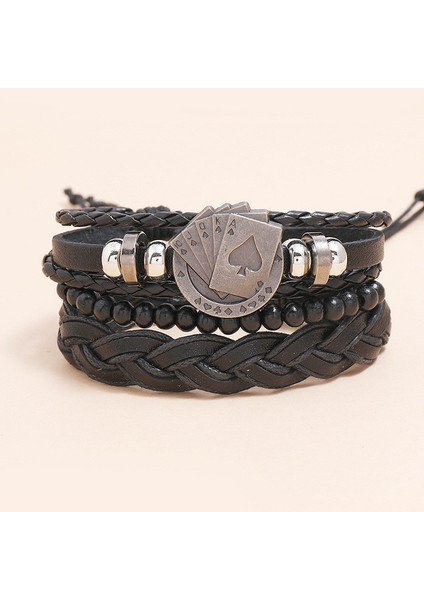 NO.84111 Beden Kotik Örme Sarı Deri Bilezikler Erkek Kadın Vintage Poker Şansı Ahşap Boncuklu Etnik Kabil Wristbands (Yurt Dışından) modelleri