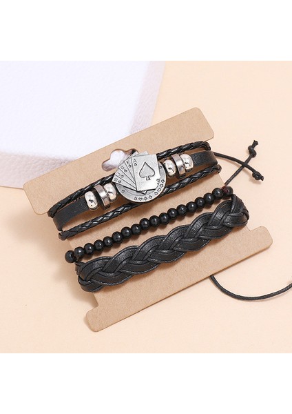 NO.84111 Beden Kotik Örme Sarı Deri Bilezikler Erkek Kadın Vintage Poker Şansı Ahşap Boncuklu Etnik Kabil Wristbands (Yurt Dışından) indirimleri