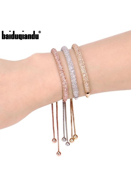 2 Sıra Gül Altın Baiduqiandu Bezel Ayarı Küçük Kübik Zirkonya Cz Zirkon Kristal Ayarlanabilir Bolo Bilezikler Kadınlar Için Düğün Takı (Yurt Dışından)