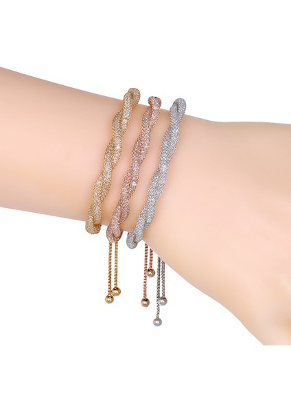 2 Sıra Gül Altın Baiduqiandu Bezel Ayarı Küçük Kübik Zirkonya Cz Zirkon Kristal Ayarlanabilir Bolo Bilezikler Kadınlar Için Düğün Takı (Yurt Dışından)