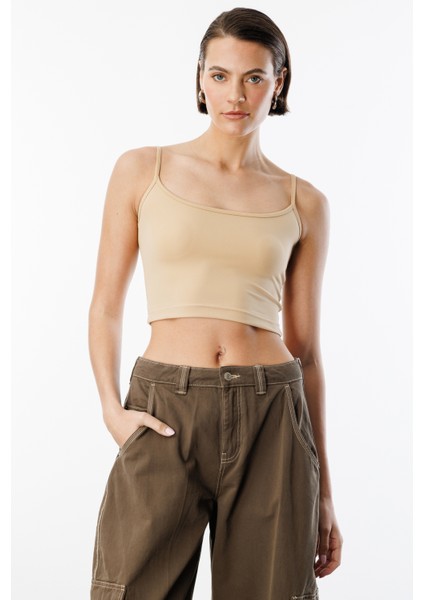 Kadın Scuba Kumaş Ip Askılı Crop Top Crop-Atlet