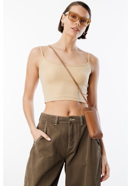 Kadın Scuba Kumaş Ip Askılı Crop Top Crop-Atlet