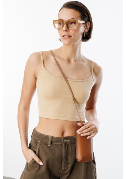 Kadın Scuba Kumaş Ip Askılı Crop Top Crop-Atlet