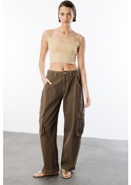 Kadın Scuba Kumaş Ip Askılı Crop Top Crop-Atlet