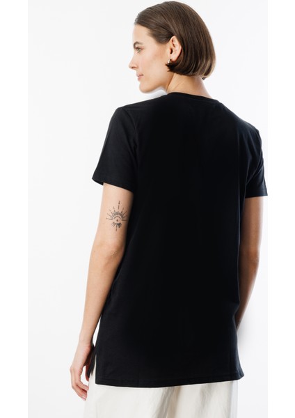 Regular Fit Bisiklet Yaka Basic Düz Kısa Kollu Pamuk Tunik Oversıze-Tunık