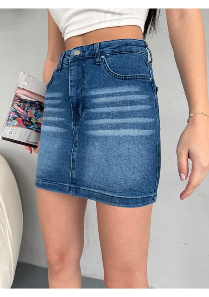 Eskitme Soluk Efekt Vintage Yüksek Bel Mini Denim Etek fırsatları
