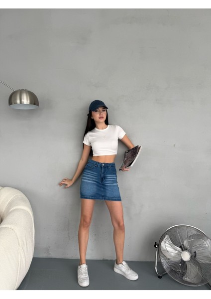 Eskitme Soluk Efekt Vintage Yüksek Bel Mini Denim Etek indirimleri
