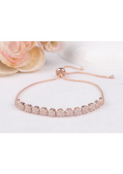 010 Gül Altın Baiduqiandu Bezel Ayarı Küçük Kübik Zirkonya Cz Zirkon Kristal Ayarlanabilir Bolo Bilezikler Kadınlar Için Düğün Takı (Yurt Dışından)