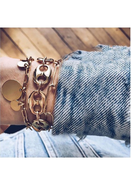 B00155 Modyle Bohem Bilezik Seti Altın Renkli Punk Vintage Yaprak Kristal Bilezik Kadınlar Için (Yurt Dışından)