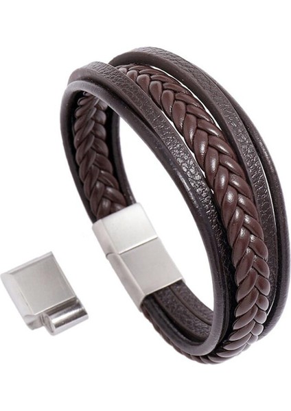CB090-3 Vintage El Yapımı Tüy Çok Katmanlı Deri Bilezik Setleri Erkek Moda Örgü Kofraj Sarma Bilezikler ve Bilezikler Erkek Hediyesi (Yurt Dışından)