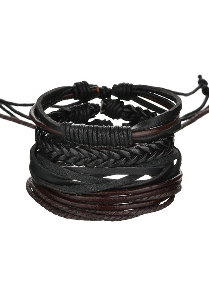 CB090-3 Vintage El Yapımı Tüy Çok Katmanlı Deri Bilezik Setleri Erkek Moda Örgü Kofraj Sarma Bilezikler ve Bilezikler Erkek Hediyesi (Yurt Dışından)