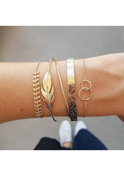 B00125 Vagzeb Punk Altın Renk Kalın Zincir Bilezik Seti Kadınlar Retro Geometrik Metal Örgü Zincir Bilezik Moda Takı (Yurt Dışından)