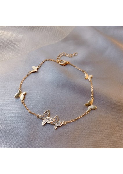 14ALTIN Kelebek Titanium Zirkon Taşlı Çiçek Aşk Halka Bilezik - Öğrenci Kız Arkadaş Doğum Günü Için Basit Kişilik Takı (Yurt Dışından)