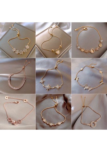 14ALTIN Kelebek Titanium Zirkon Taşlı Çiçek Aşk Halka Bilezik - Öğrenci Kız Arkadaş Doğum Günü Için Basit Kişilik Takı (Yurt Dışından) modelleri