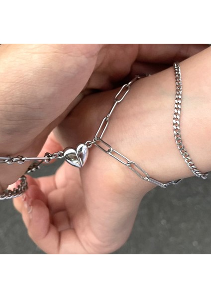 O Şekli Bilezik Kalp Mıknatıs Kolye Çift Bilezik Kadınlar ve Erkekler Için Moda Şans Takı Paslanmaz Çelik Bilezik Zinciri Sevgili Bilezik (Yurt Dışından)